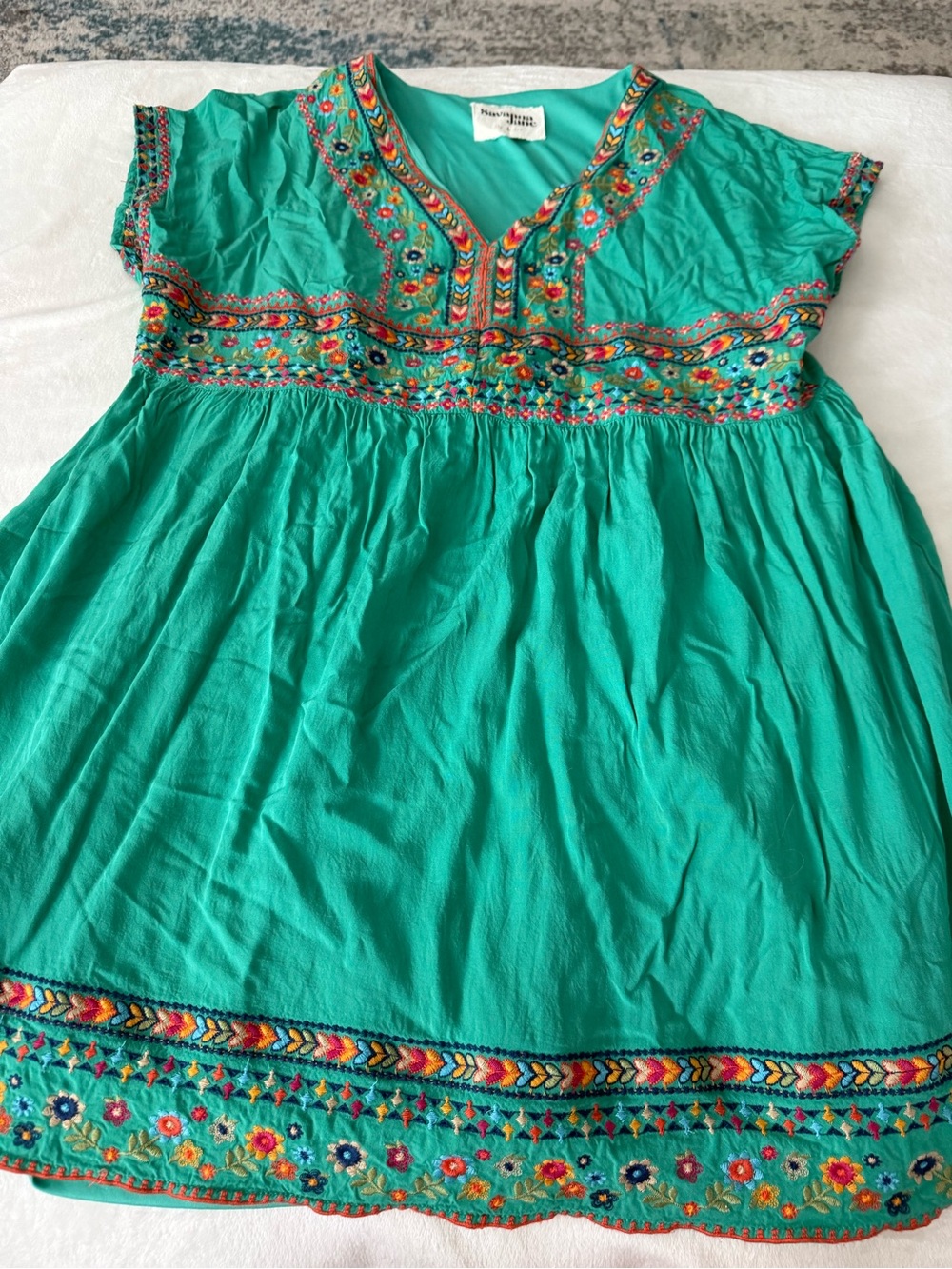 Savanna Jane Women’s Green Embroidered Tunic Dress Size Large D91